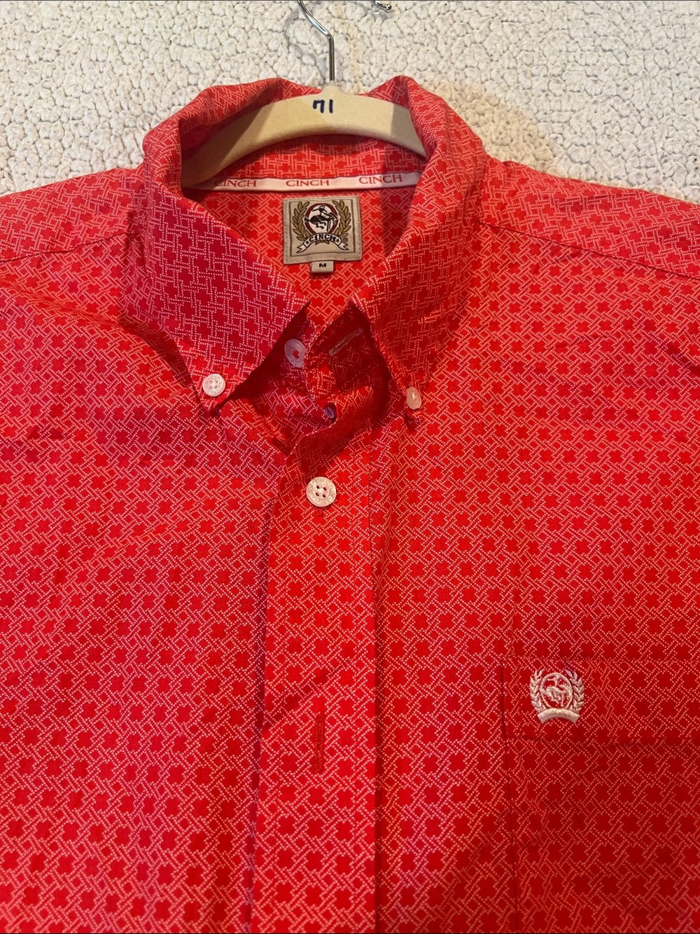 Cinch Red Patterned Button-Down Shirt - Picture 6 of 10